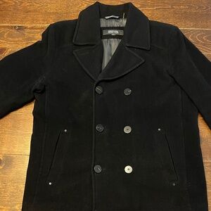 Kenneth Cole Men's Double Breasted Bib Peacoat, Pea Coat Black